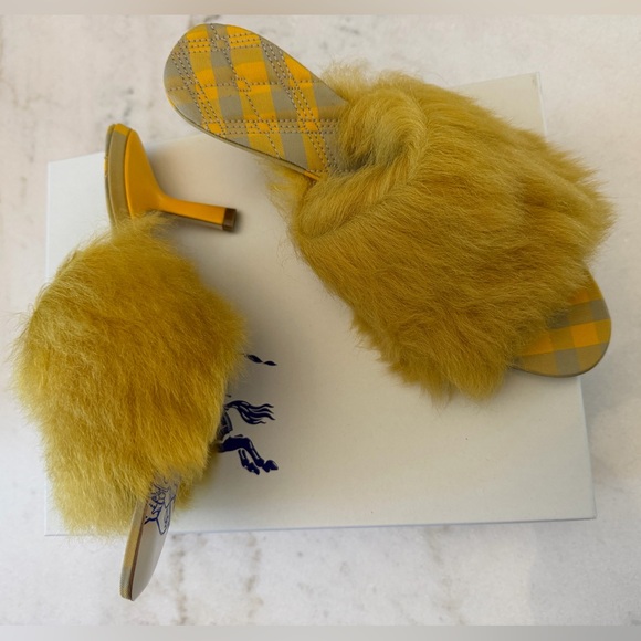 Burberry Mustard Yellow Furry Mules - Picture 8 of 11